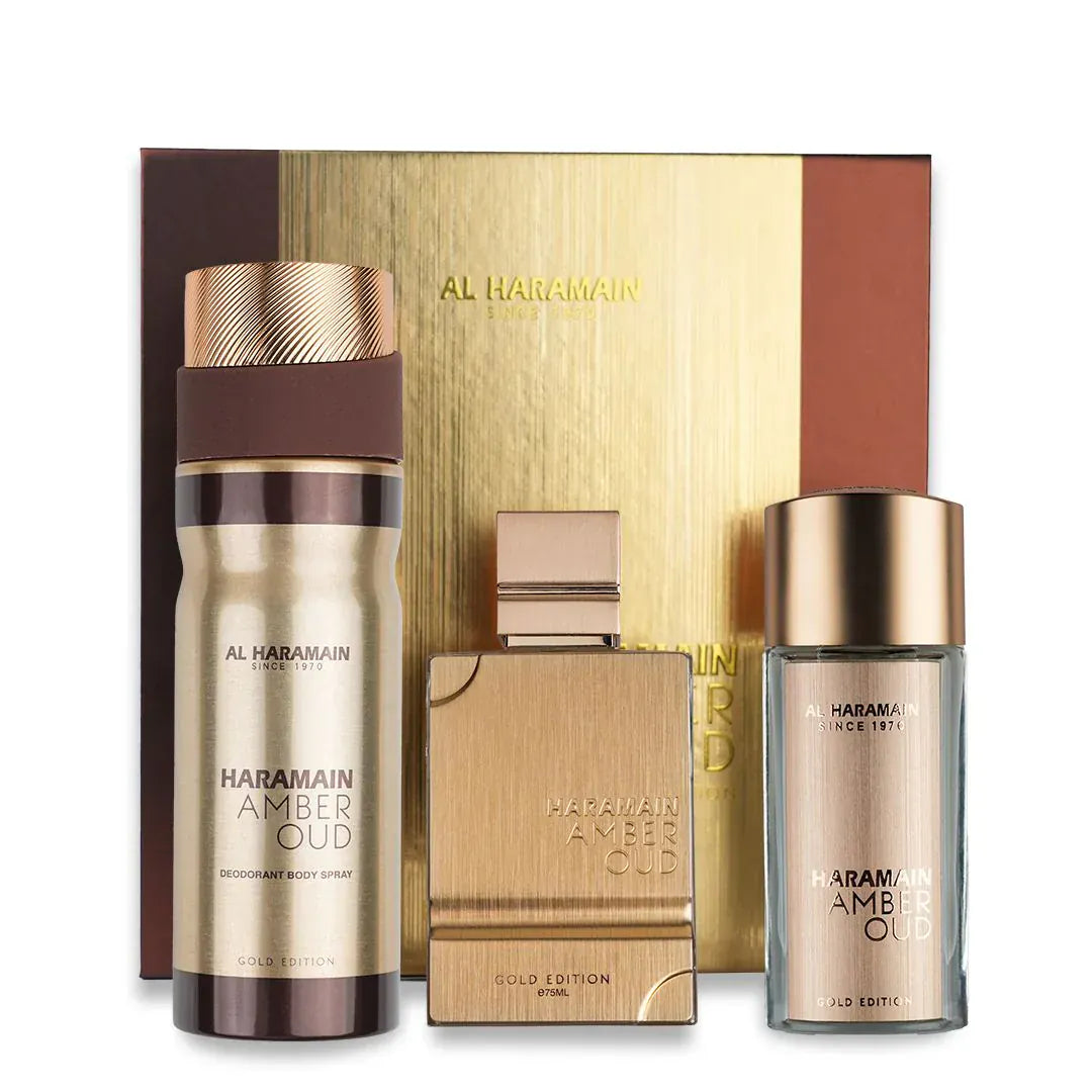Haramain Perfumes Amber Oud Gold Edition Unisex Eau De Parfum Gift Set 2.5 oz