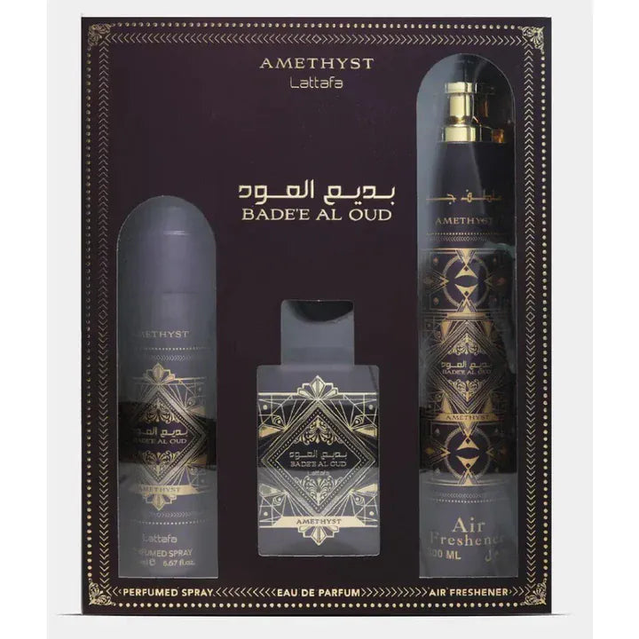 Lattafa Bade'e Al Oud Amethyst - Unisex Eau de Parfum Gift Set 3.4 oz / 100 ml